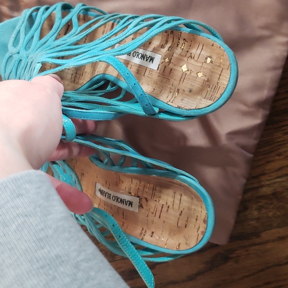 MANOLO BLAHNIK Suede Cutout Accent Slingback Sandals - Picture 8 of 10